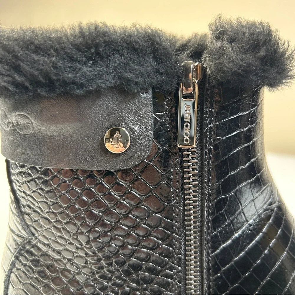 Jimmy Choo Voyager lI Heated Tech Snow Boots Black Croc-Embossed Leather